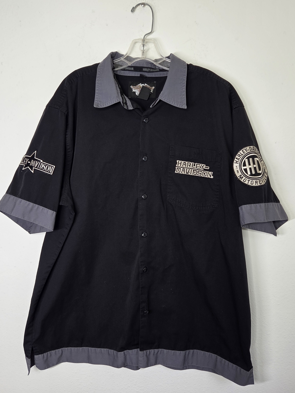Harley-Davidson Vintage Black & Gray Short-Sleeve Button Shirt XL